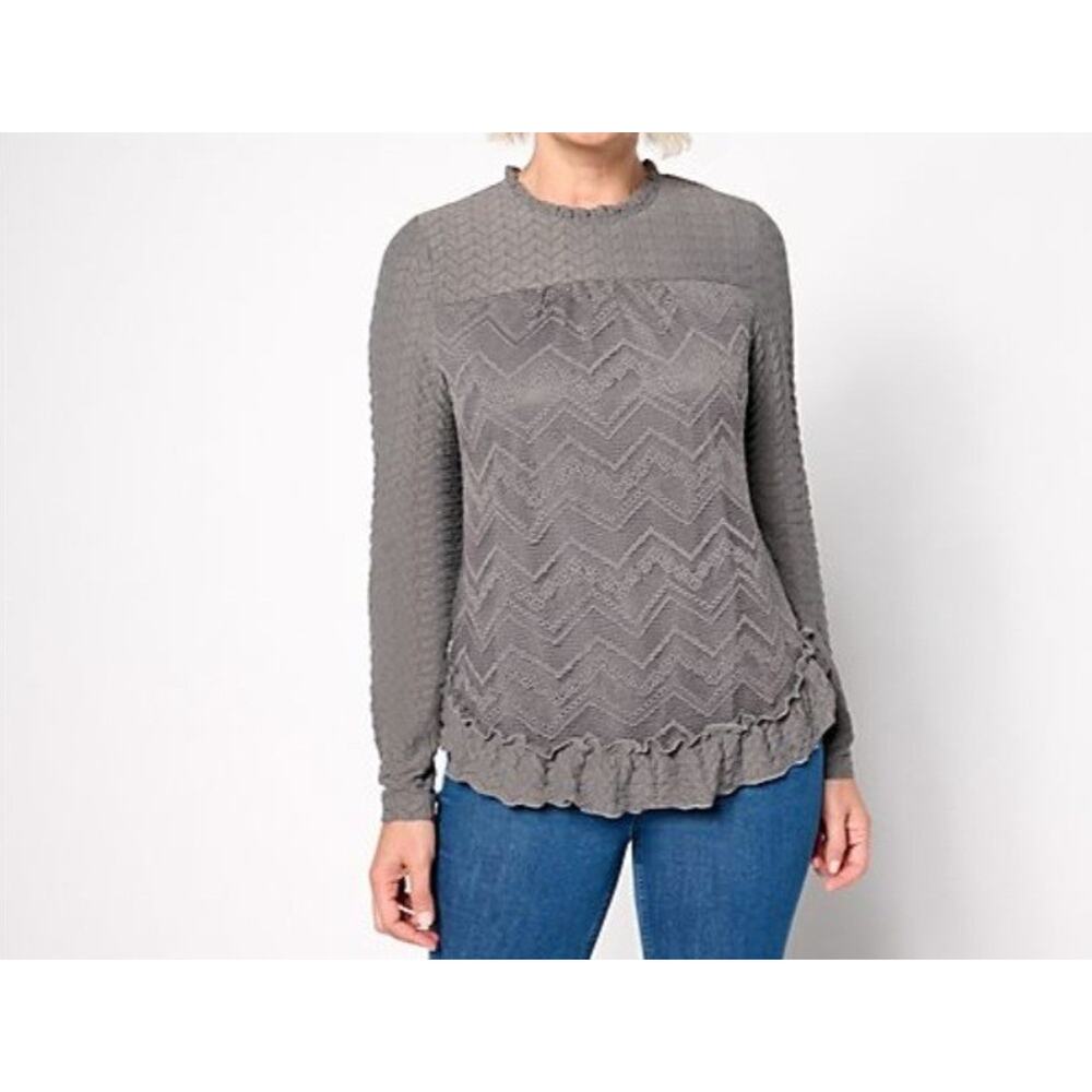 Logo Lori Goldstein Size S Gray Long Sleeve Lace Top A667542 NWOT